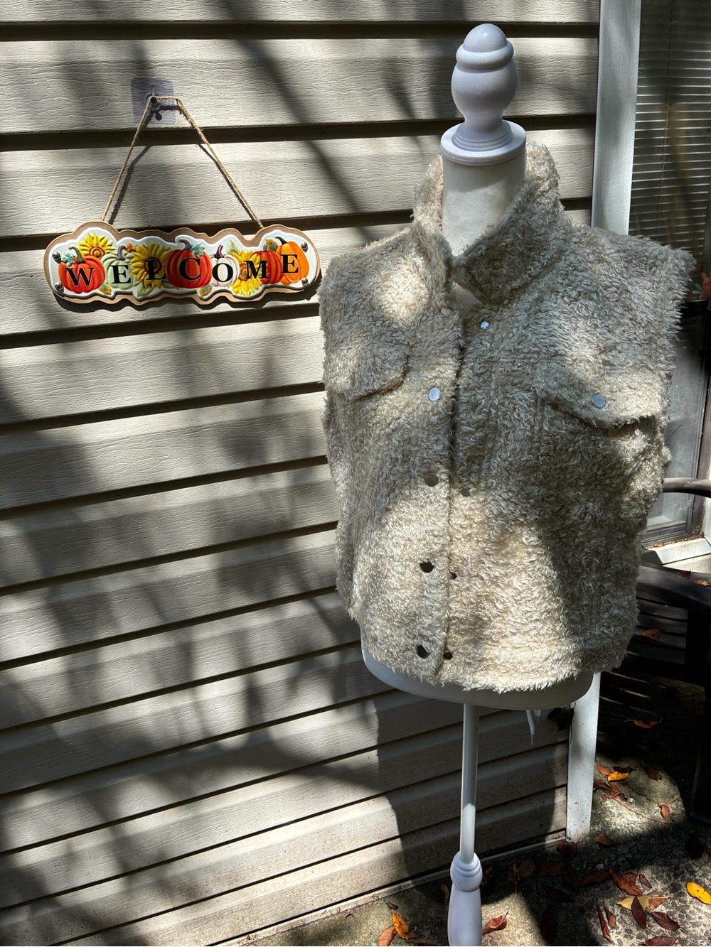 Cream Sherpa Fleece Vest Jacket - Women